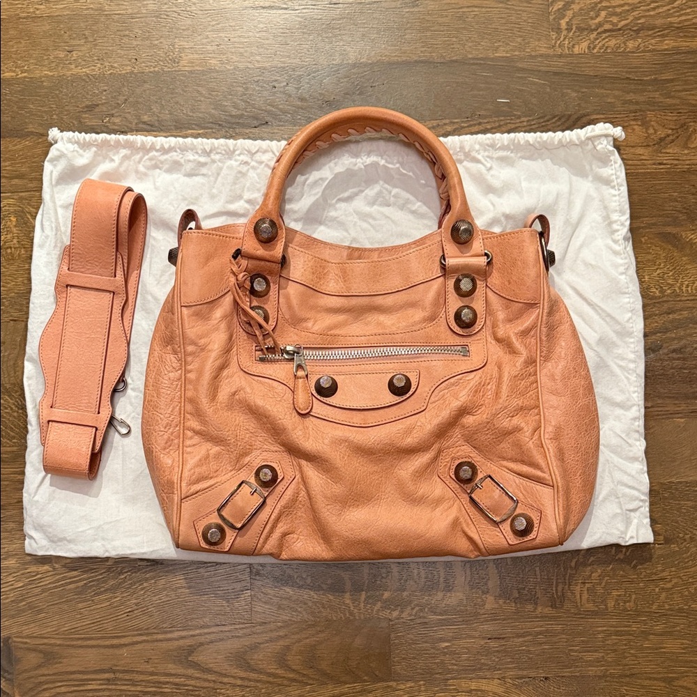 Balenciaga Peach Handbag with Silver Hardware